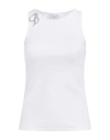 Blumarine White Tank Top With Crystal-cut Logo Brooch In White