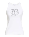 Blumarine Logo Ribbed Cotton Tank Top In White