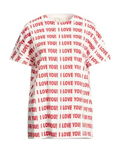Blumarine Woman T-shirt White Size M Cotton In Red