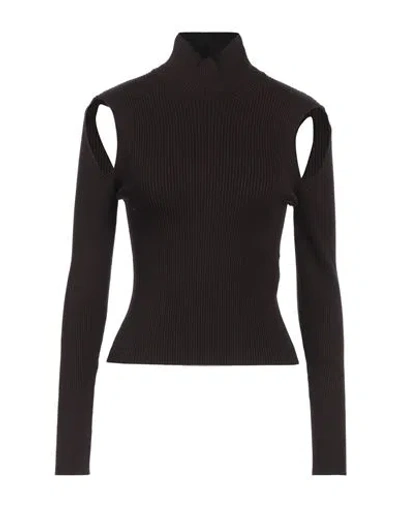 Blumarine Woman Turtleneck Chocolate Brown Size M Viscose, Polyester