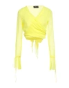 Blumarine Woman Wrap Cardigans Yellow Size 8 Silk, Elastane, Polyester, Cotton, Viscose In Yellow