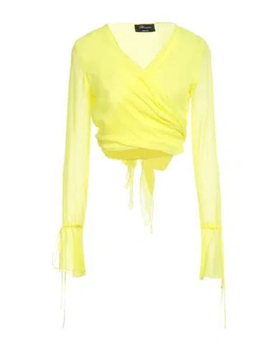 Blumarine Woman Wrap Cardigans Yellow Size 8 Silk, Elastane, Polyester, Cotton, Viscose