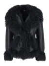 Blumarine Black Shearling Jacket With Wide Revers And Front Snap Button Closure In Leather And Fur Woman In Multi