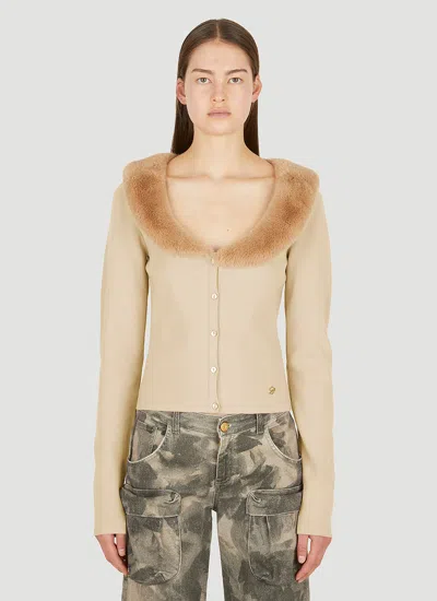 Blumarine Women Faux Fur Trim Cardigan In Neutral