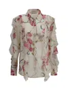 Blumarine Women Floral Silk Chiffon Shirt In Multi
