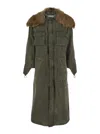 Blumarine Green Long Coat With Removable Fur Detail In Cotton Woman In Gray