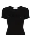 Blumarine Women Logo Ribbed Cotton Cropped T-shirt In Black