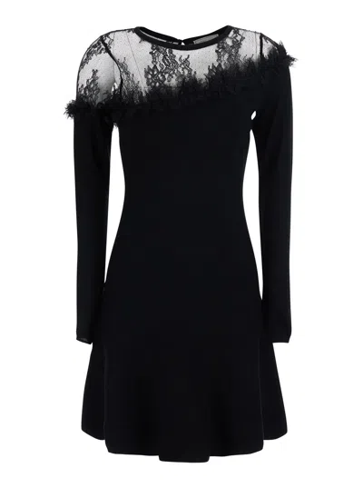 Blumarine Women's Long-sleeve Virgin Wool Dress With Round Neckline In Black