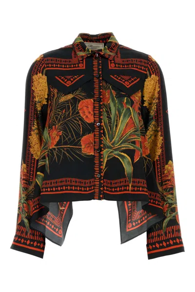 Blumarine Women Printed Twill Shirt In Black