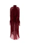 Blumarine Chiffon Dress With High Neckline And Ruffles In Burgundy