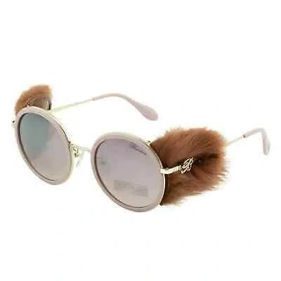 Pre-owned Blumarine Women Round Sunglasses Sbm109s-300x Pink Gold Frame Mirrored Lens
