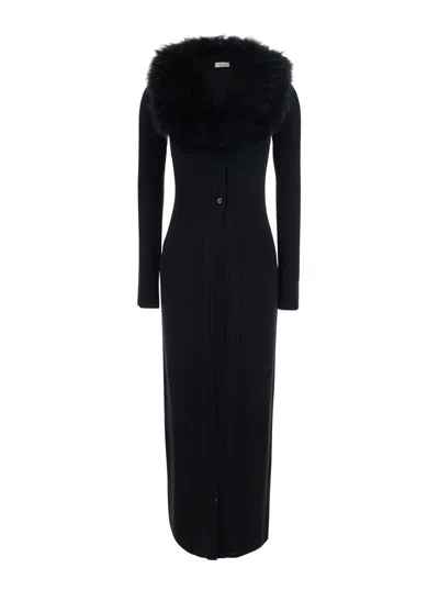 Blumarine Women's Virgin Wool Collared Knit Top With Long Sleeves In Black