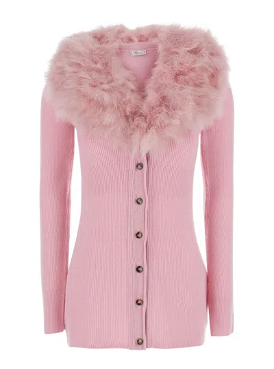 Blumarine Women's Virgin Wool Round-neck Sweater With Long Sleeves In Pink