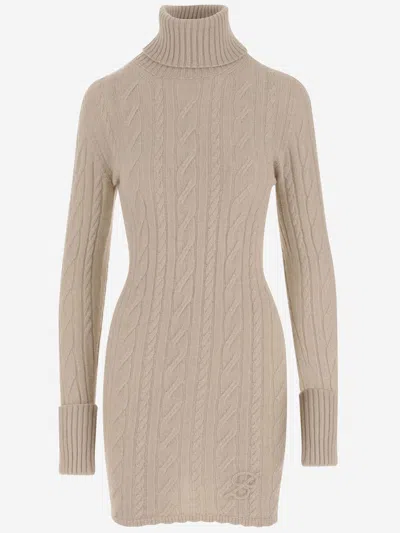 Blumarine Roll-neck Cable-knit Jumper In Beige