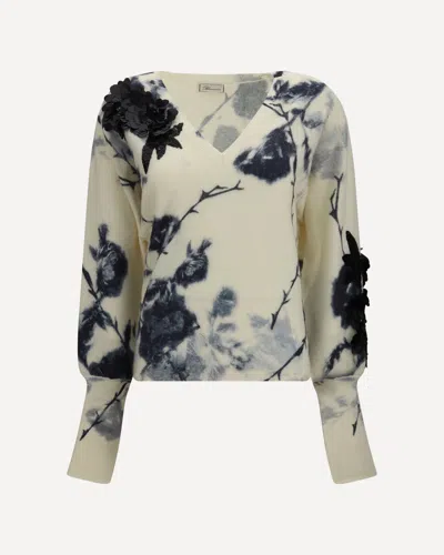Blumarine Wool And Cashmere Sweater With Applied Roses In White