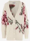 Blumarine Off-white Jacquard Roses Cardigan In Red