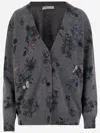 Blumarine Wool Blend Cardigan With Rhinestones In Gray