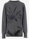 Blumarine Wool Blend Sweater With Rhinestones In Blue