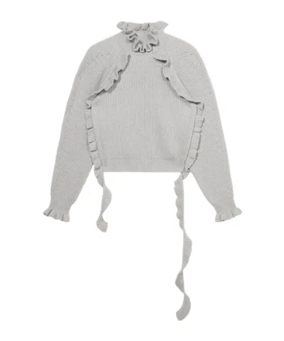 Blumarine Wool Cardigan With Ruching And Flounced Detailing In Animal Print