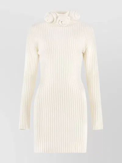 Blumarine Wool Dress With Stand Up Collar In Beige