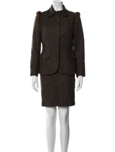 Pre-owned Blumarine Wool Tweed Pattern Skirt Suit In Brown