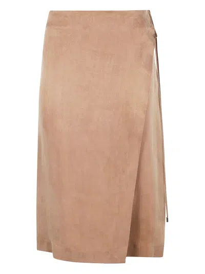 Blumarine Washed Gabardine Skirt In Bear Brown