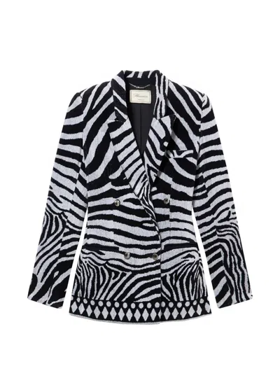 Blumarine Zebra Jacquard Double-breasted Jacket In Black