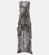 Blumarine Zebra-print Asymmetric Chiffon Maxi Dress In Black