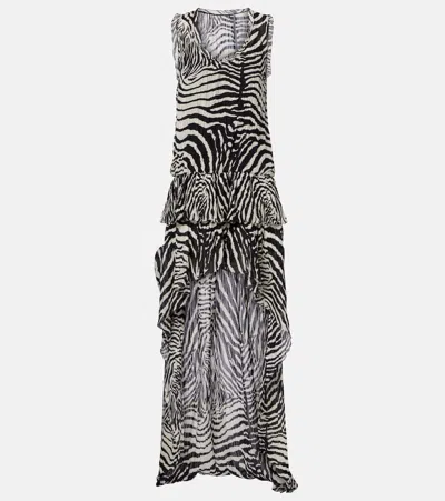Blumarine Zebra-print Asymmetric Chiffon Maxi Dress In Black