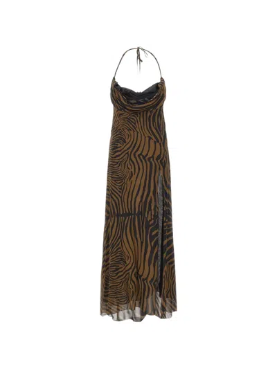 Blumarine Zebra-print Draped Maxi Dress In Brown