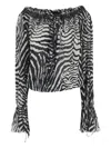Blumarine Women Black And White Blouse With All-over Zebra Print And Boat Neckline In Viscose Woman In Black