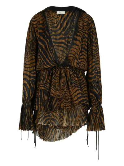 Blumarine Zebra-print Mini Dress In Brown