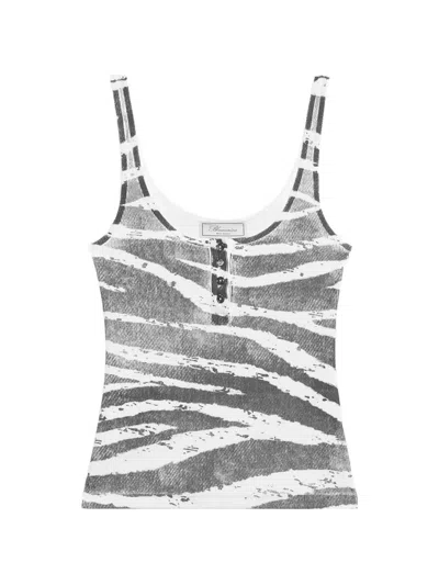 Blumarine Zebra-print Ribbed Top In White