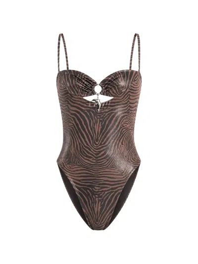 Blumarine Zebra-print Cut-out Swimsuit In Burgundy