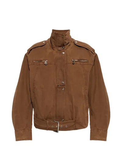 Blumarine Zipped Belted Jacket In Brown