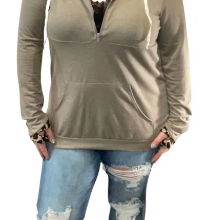 Blumin Animal Print Kangaroo Pocket Hoodie In Olive In Gray