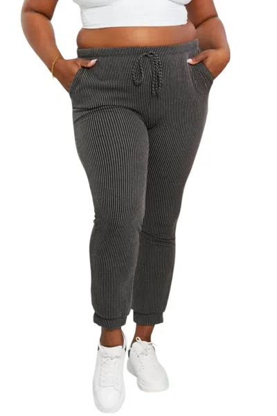 Blumin Full Size Easy Living Ribbed Joggers In Dark Gray In Grey