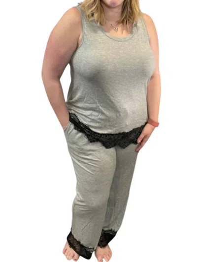 Blumin Lace Hem Lounge Set In Heathered Gray