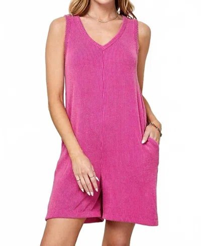 Blumin Ribbed V-neck Romper In Pink