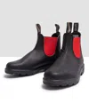 Blundstone Black Leather Boot With Contrasting Red Elastic Strap In Black
