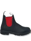 Blundstone Black Leather Boot With Contrasting Red Elastic Strap In Black