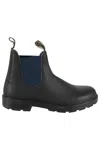 Blundstone Black Leather Boot With Blue Elastic Side Panels In Black