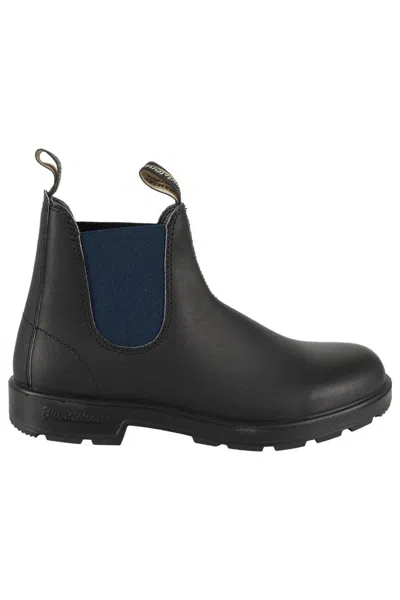 BLUNDSTONE BLACK LEATHER BOOT WITH BLUE ELASTIC SIDE PANELS