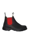 Blundstone Black Leather Boot With Contrasting Red Elastic Strap In Black