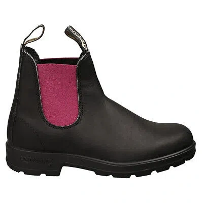 Pre-owned Blundstone Unisex Boots 2208 Casual Pull-on Ankle Chelsea Leather In Black Fuchsia