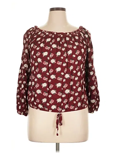 Pre-owned Blush 3/4 Sleeve Blouse In Burgundy