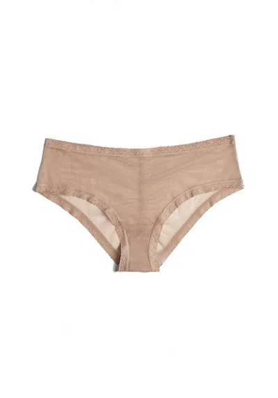 Blush Lingerie Mesh Lace Trim Hipster Panty In Malt In Multi