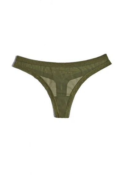 Blush Lingerie Mesh Lace Trim Thong Panty In Moss In Pink
