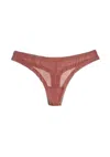 BLUSH LINGERIE MESH LACE TRIM THONG PANTY IN NUTMEG