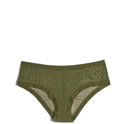 Blush Lingerie Women's Mesh Lace Trim Hipster Panty In Moss In Pink